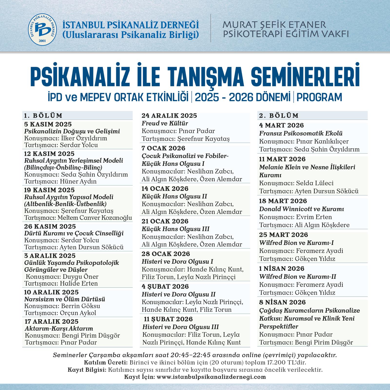 <p>Psikanaliz ile Tanışma Seminerleri 2025 - 2026</p>